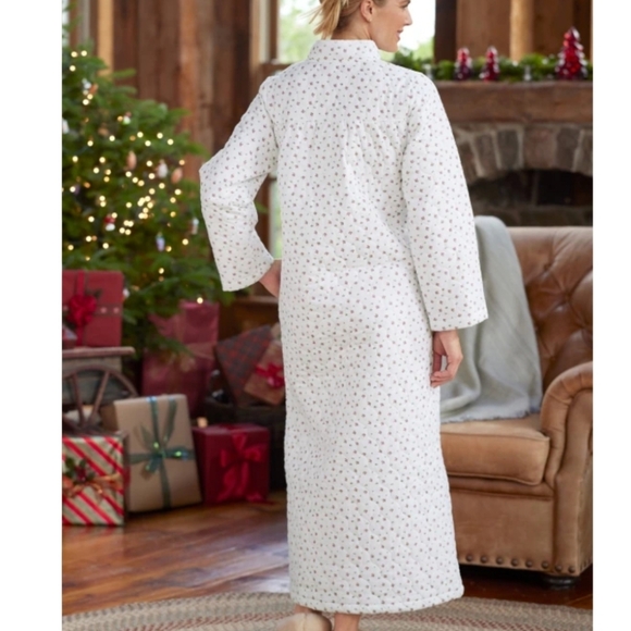 The Vermont Country Store Mini Floral Cotton Quilted House Coat Size M White - Picture 2 of 15